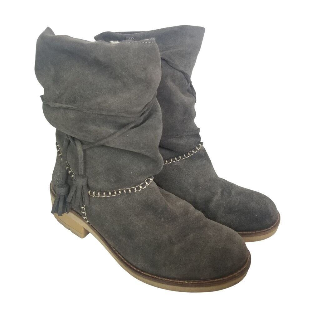 Coolway Womens Suede Leather Boho Ankle Boots Size 7 Gray Hippie Cold Weather